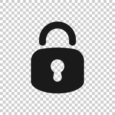 Düz stil asma kilit simgesi. Beyaz izole arkaplana vektör illüstrasyonunu kilitle. Özel iş kavramı.