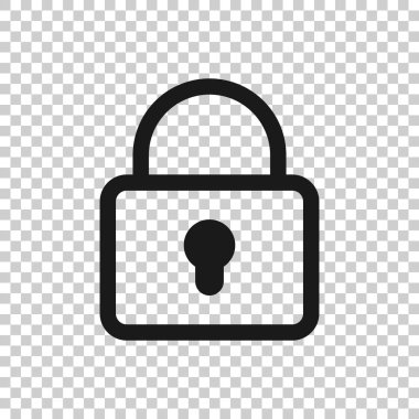 Düz stil asma kilit simgesi. Beyaz izole arkaplana vektör illüstrasyonunu kilitle. Özel iş kavramı.