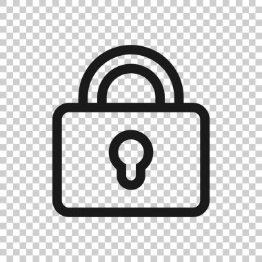 Düz stil asma kilit simgesi. Beyaz izole arkaplana vektör illüstrasyonunu kilitle. Özel iş kavramı.