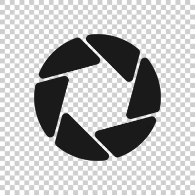 Kamera diyaframı simgesi düz stil. Beyaz izole arka planda mercek vektör çizimi imzalar. Fotoğraf çekimi iş konsepti.