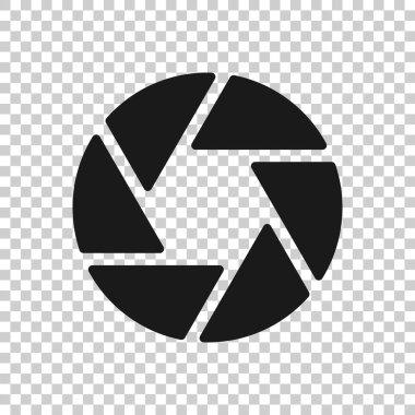 Kamera diyaframı simgesi düz stil. Beyaz izole arka planda mercek vektör çizimi imzalar. Fotoğraf çekimi iş konsepti.