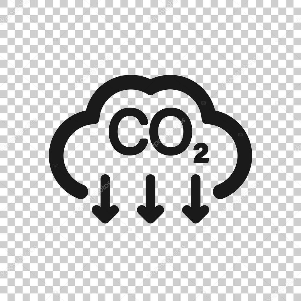 Co2 icon in flat style. Emission vector illustration on white isolated background. Gas reduction business concept.