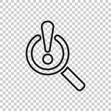 Risk analiz ikonu düz stil. Beyaz izole arkaplanda ünlem büyüteç çizimi. Dikkat iş konsepti.