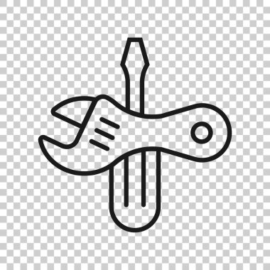 İngiliz anahtarı ve tornavida simgesi düz stil. Beyaz izole edilmiş arka planda anahtar vektör çizimi. Tamir ekipmanı iş konsepti.