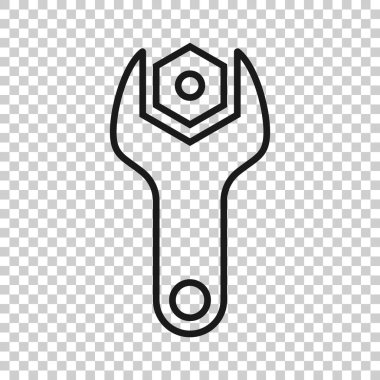 Düz stil anahtar simgesi. Beyaz izole edilmiş arka planda anahtar vektör çizimi. Tamir ekipmanı iş konsepti.