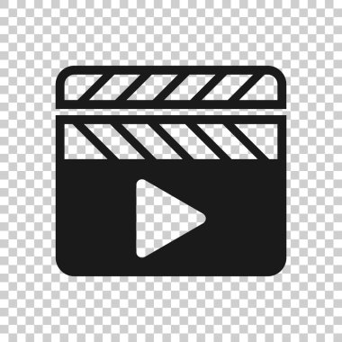 Düz stil bir film ikonu. Beyaz izole edilmiş arka planda film vektörü çizimi. Alkışlayıcı video iş konsepti.