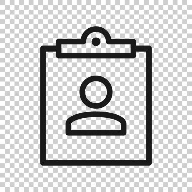 Düz stilde kimlik kartı simgesi. Beyaz yalıtılmış arka planda kimlik etiketi vektör çizimi. Sürücü belgesi iş konsepti.