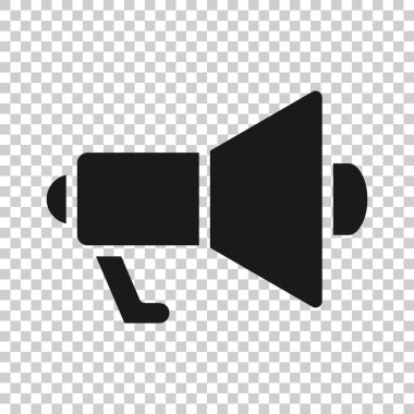 Düz stilde megafon hoparlörü simgesi. Beyaz izole arka planda Bullhorn işaret vektör illüstrasyonu. Çığlık duyurusu iş konsepti.