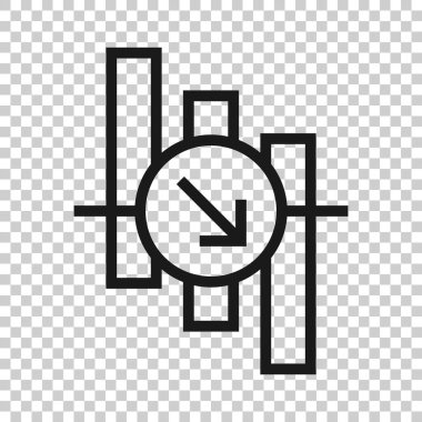 Düz stil pazar eğilimi simgesi. Beyaz izole edilmiş arka planda büyüteç vektör illüstrasyonuyla oku reddet. İş kavramını azalt.