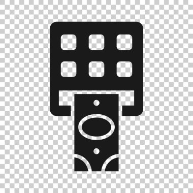 Para ATM ikonu düz stil. İzole edilmiş beyaz arka planda nakit vektör illüstrasyonunu değiştir. Banknote faturası iş konsepti.