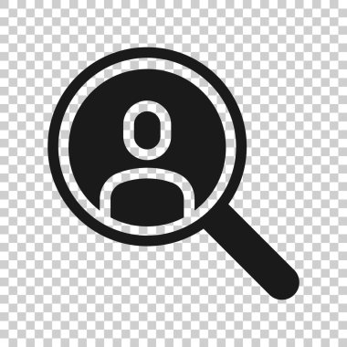 İş boş pozisyon simgesini düz stilde arayın. Beyaz izole arka plan üzerinde Loupe kariyer vektör illüstrasyon. Kişileri bul işveren iş konsepti.