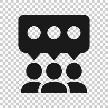 Düz üsluplu konuşma balonu olan insanlar. Beyaz izole arkaplanda sohbet vektör çizimi. Konuşma penceresi iş konsepti.