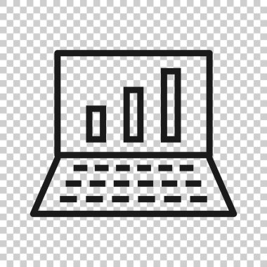 Düz dizüstü bilgisayar grafik simgesi. Beyaz izole edilmiş arka planda Seo veri vektör çizimi. Bilgisayar diyagramı iş konsepti.