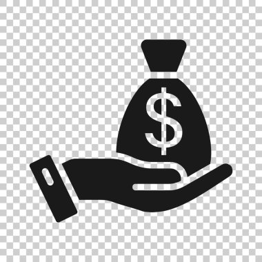 Düz bir siluet simgesi. Beyaz izole edilmiş arka planda elde vektör illüstrasyonundaki para. Banknote maaş bordrosu konsepti.