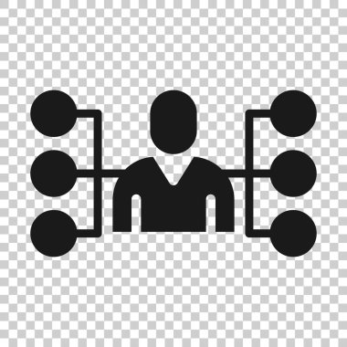 Şirket organizasyon şeması ve iş adamları düz bir şekilde ikonu temsil ediyor. Beyaz arka planda insanlar işbirliği yapıyor. Takım çalışması konsepti.