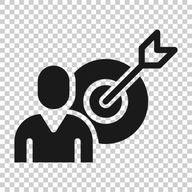 İnsanlar düz bir şekilde ikonu hedef alıyor. Beyaz izole edilmiş arka planda insan vektör illüstrasyonunu ara. İşe alım sektörü konsepti.