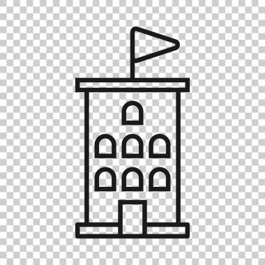 Düz bir ikon oluşturuluyor. Beyaz izole arka planda şehir gökdeleni daire vektör çizimi. Şehir kulesi iş konsepti.