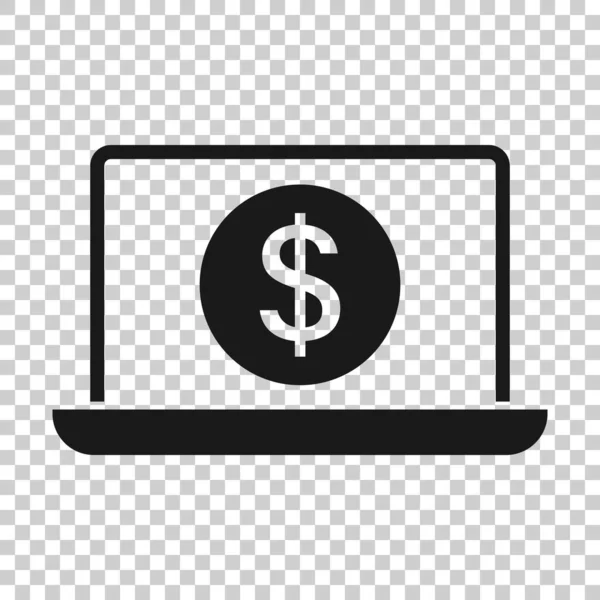Portátil Con Icono Dinero Estilo Plano Computadora Dólar Vector Ilustración — Vector de stock