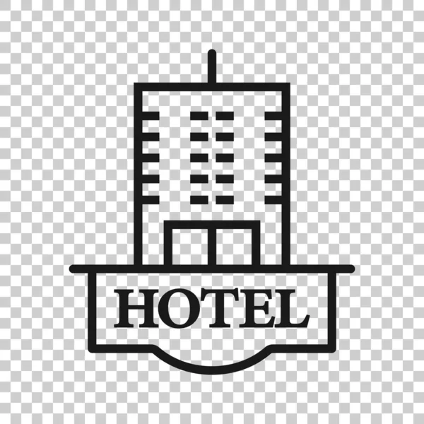 Hotel Teken Pictogram Vlakke Stijl Inn Gebouw Vector Illustratie Witte — Stockvector