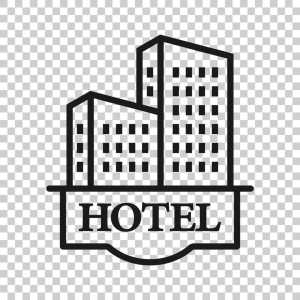 Hotel Teken Pictogram Vlakke Stijl Inn Gebouw Vector Illustratie Witte — Stockvector