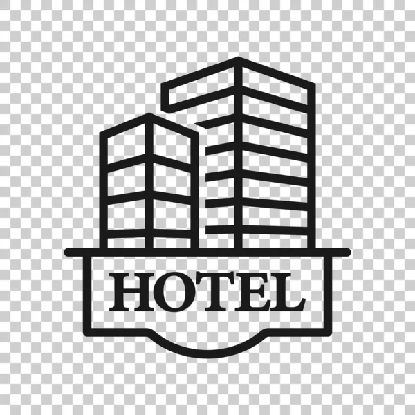 Hotel Teken Pictogram Vlakke Stijl Inn Gebouw Vector Illustratie Witte — Stockvector