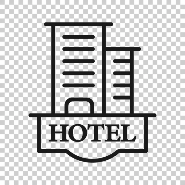 Hotel Teken Pictogram Vlakke Stijl Inn Gebouw Vector Illustratie Witte — Stockvector