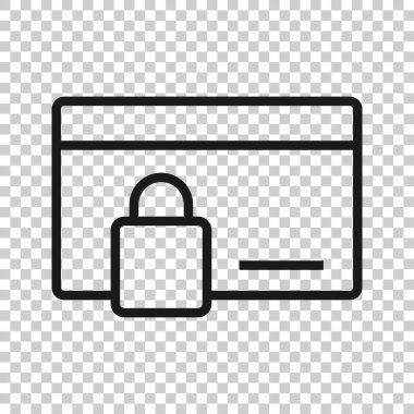 Kredi kartı koruma simgesi düz stil. Beyaz izole edilmiş arka planda güvenli bir alışveriş vektörü çizimi. Ticari asma kilit iş kavramı.