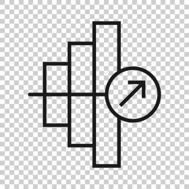 Düz stil pazar eğilimi simgesi. Beyaz yalıtılmış arka planda büyüteç vektör illüstrasyonlu büyüme oku. İş kavramını çoğalt.