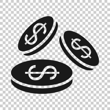 Bozuk para yığın simgesi düz stil. Beyaz izole edilmiş arka planda dolar sikke vektör çizimi. Para yığılmış iş konsepti.