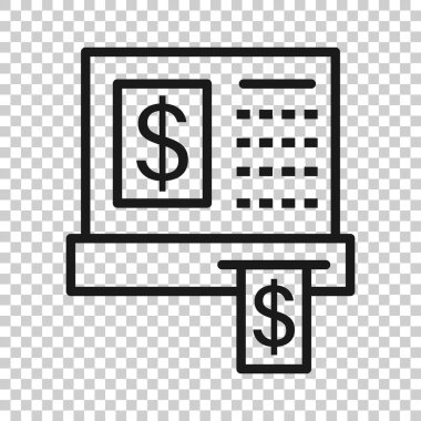 Yazar kasa simgesi düz stil. Beyaz izole edilmiş arkaplanda makine vektör çizimini kontrol et. Ödeme iş kavramı.