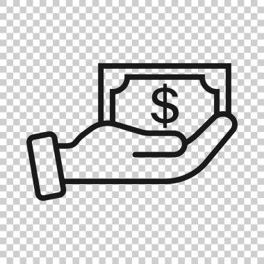 Düz bir siluet simgesi. Beyaz izole edilmiş arka planda elde vektör illüstrasyonundaki para. Banknote maaş bordrosu konsepti.