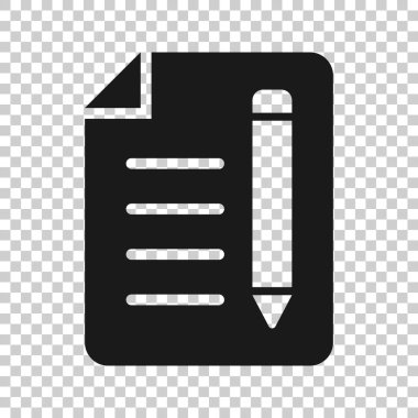 Düz stil kalem simgesine sahip belge notu. Beyaz arkaplanda kağıt sayfa kalem vektör çizimi. Not: Belge işi konsepti.