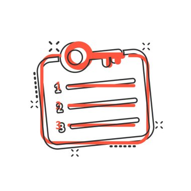 Çizgi roman biçiminde parola hesabı simgesi. Beyaz izole edilmiş arkaplanda anahtar kelime karikatür vektör çizimi. Anahtar kombinasyonu sıçrama etkisi iş konsepti.