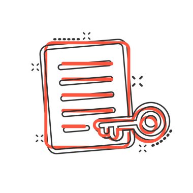 Çizgi roman biçiminde parola hesabı simgesi. Beyaz izole edilmiş arkaplanda anahtar kelime karikatür vektör çizimi. Anahtar kombinasyonu sıçrama etkisi iş konsepti.