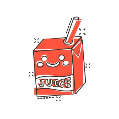 Komik meyve suyu ikonu. Kawaii beyaz izole edilmiş arka planda vektör illüstrasyonunu içer. Çizgi film komik kap sıçrama etkisi iş konsepti.