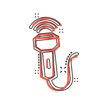 Çizgi roman tarzında ultrason ikonu. Tarama ekipmanı karikatür vektör çizimi beyaz izole arkaplanda. Ultrasonik sıçrama etkisi iş konsepti.