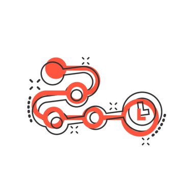 Çizgi roman tarzında zaman çizelgesi simgesi. Beyaz izole edilmiş arka planda çizgi film vektör çizimi. Diyagram sıçrama etkisi iş konsepti.