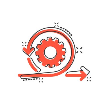 Çizgi roman tarzında çevik bir simge. Beyaz izole edilmiş arka planda esnek çizgi film vektör çizimi. Ok döngüsü sıçrama etkisi iş konsepti.