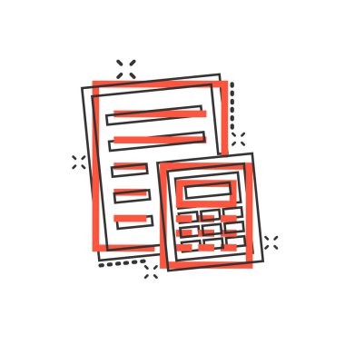 Komik bir vergi ödeme ikonu. Beyaz izole edilmiş arka planda bütçe fatura karikatür vektör çizimi. Belge sıçrama etkisi iş kavramını hesapla.