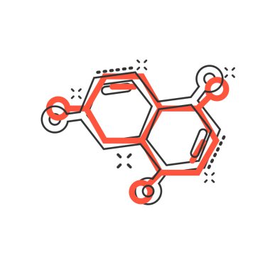 Çizgi roman tarzında bilim simgesi. Beyaz izole edilmiş arka planda DNA hücre karikatürü vektör çizimi. Molekül evrimi su sıçratma etkisi iş konsepti.