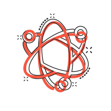 Çizgi roman tarzında bilim simgesi. Beyaz izole edilmiş arka planda DNA hücre karikatürü vektör çizimi. Molekül evrimi su sıçratma etkisi iş konsepti.