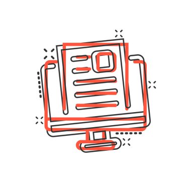 Çizgi roman tarzında blog simgesi. Sosyal medya iletişimi karikatür vektör çizimi beyaz izole arka planda. İçerik sıçrama etkisi iş konsepti.