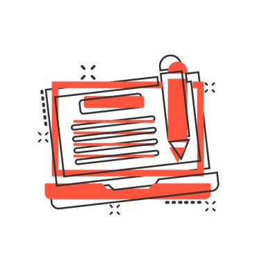 Çizgi roman tarzında blog simgesi. Sosyal medya iletişimi karikatür vektör çizimi beyaz izole arka planda. İçerik sıçrama etkisi iş konsepti.