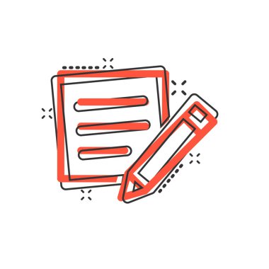 Çizgi roman tarzında blog simgesi. Beyaz izole arkaplandaki kalem karikatür vektör çizimi belgesi. İçerik sıçrama etkisi iş konsepti.