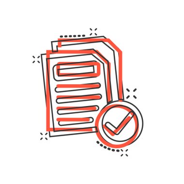 Çizgi roman tarzında belge simgesi. Beyaz izole edilmiş arka planda çizgi film vektör illüstrasyonunu rapor et. Kağıt tabaka sıçrama etkisi iş konsepti.