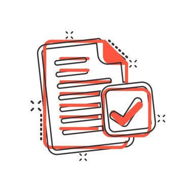 Belge, çizgi roman tarzında kabul edilmiş simge. Beyaz izole arkaplandaki çizgi film vektör çizimini düzelt. İleti sıçrama etkisi iş konseptini kontrol et.