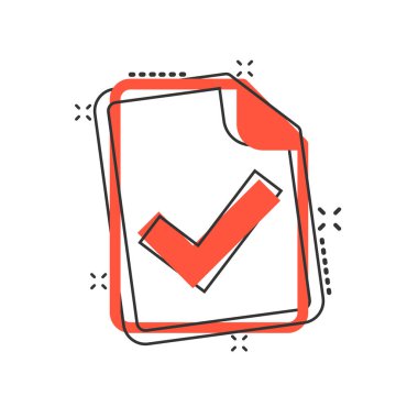 Belge, çizgi roman tarzında kabul edilmiş simge. Beyaz izole arkaplandaki çizgi film vektör çizimini düzelt. İleti sıçrama etkisi iş konseptini kontrol et.