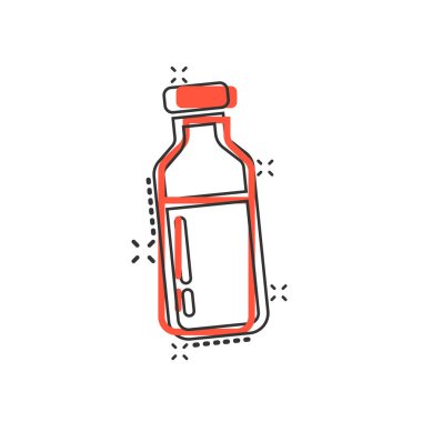 Çizgi roman tarzında bir şişe süt ikonu. Beyaz izole edilmiş arka planda matara vektör çizimi. İçki kabı sıçrama etkisi iş konsepti.
