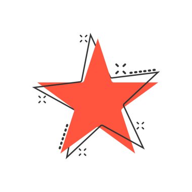Çizgi roman tarzında bir yıldız ikonu. Beyaz izole edilmiş arkaplanda çizgi film vektör çizimi. Geometrik amblem sıçrama etkisi iş konsepti.