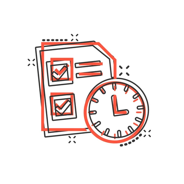 Contract Time Icon Comic Style Document Clock Cartoon Vector Illustration — Stock Vector